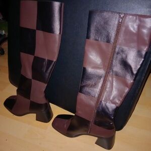 Boots Brown Checkered Heeled Boots